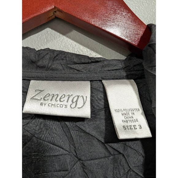 Chicos Womens Zenergy Hooded Jacket Black Full Zip Pockets Crinkle Fabric 3 (XL) - Picture 4 of 16